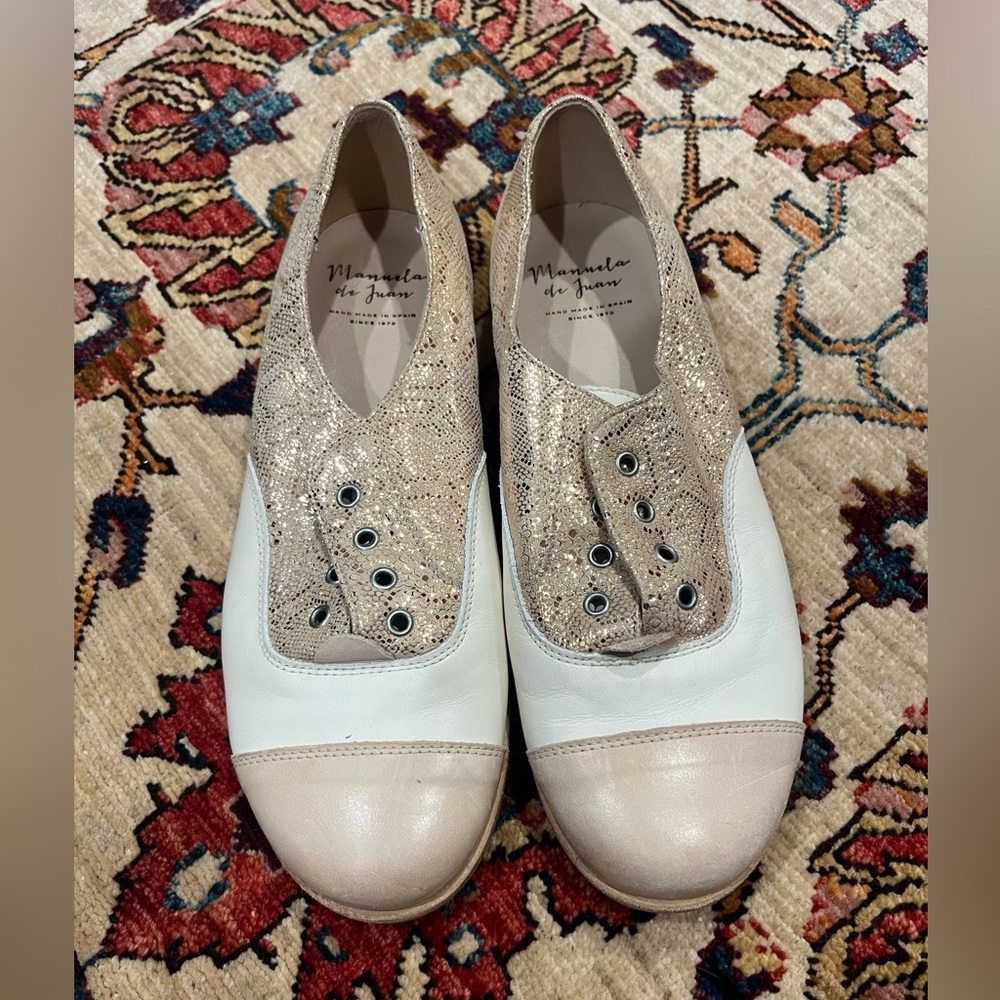 Manuela De Juan Gold Sparkly Oxford Shoes Size 36